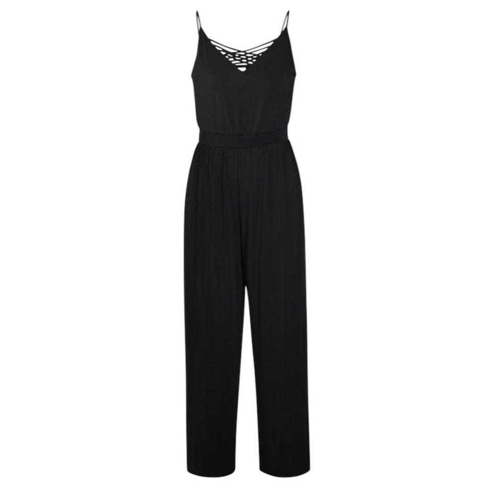 Maurice’s Black Strappy Front V-Neck Wide Leg Jumpsuit